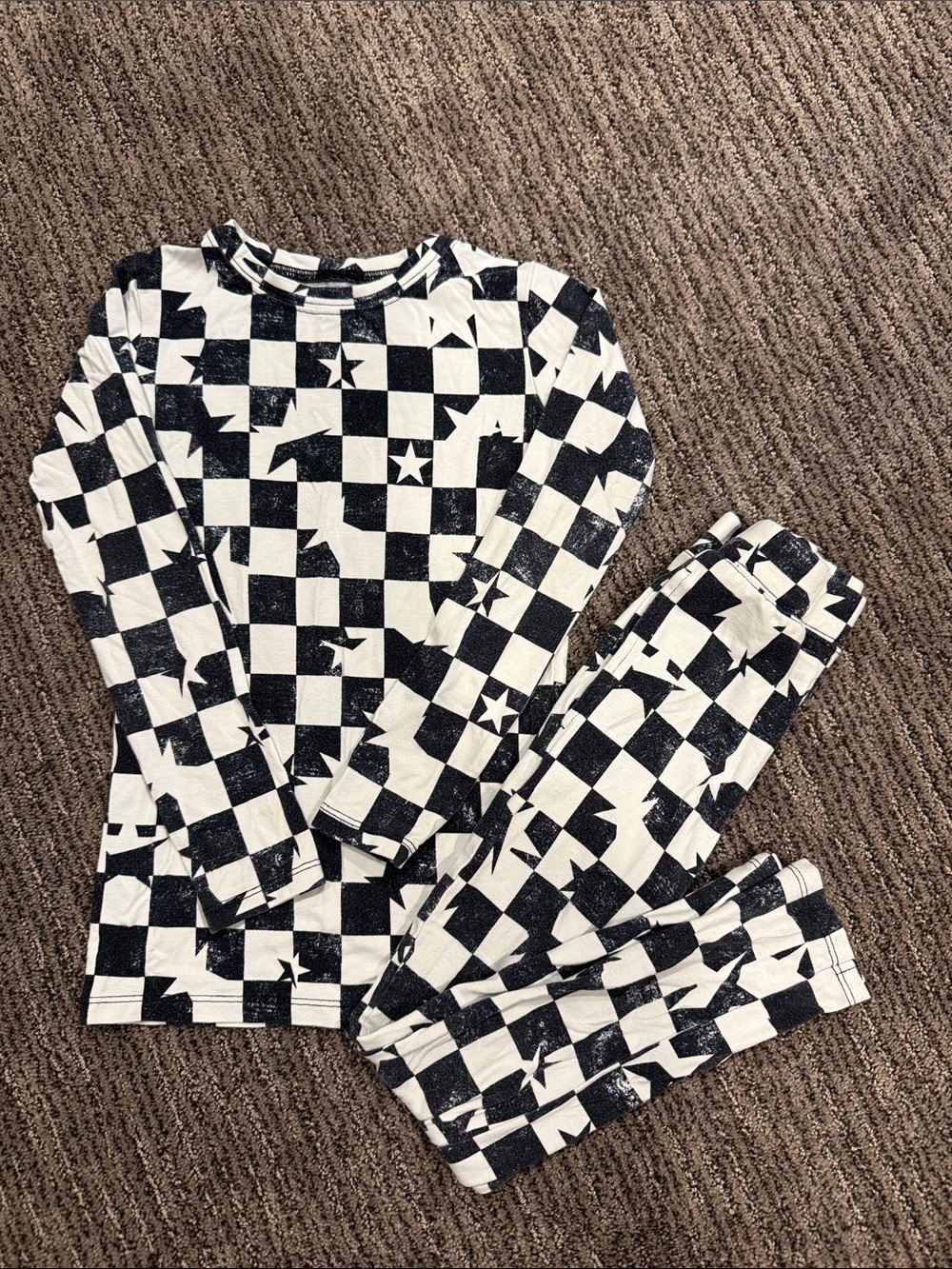 Baby Breez Checkerboard Star Long-Sleeve Kids Pajama Set - Black & White
